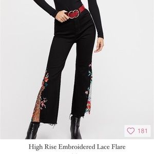 Free people high rise embroidered lace flare jeans